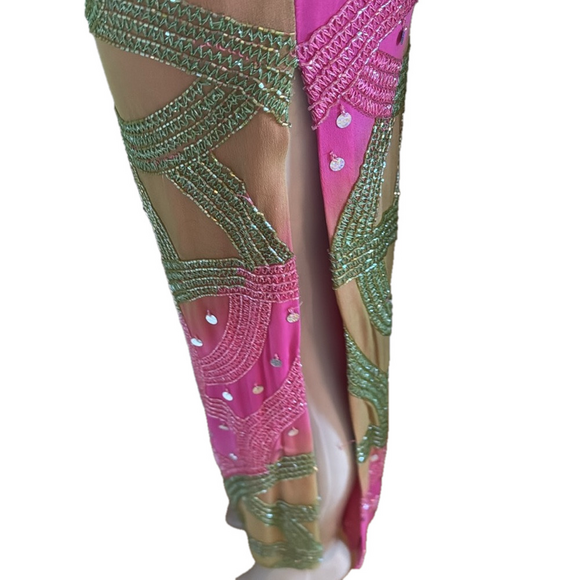 Neon Pink/Green Prom Dress Long Beaded Dress - Picture 5 of 15